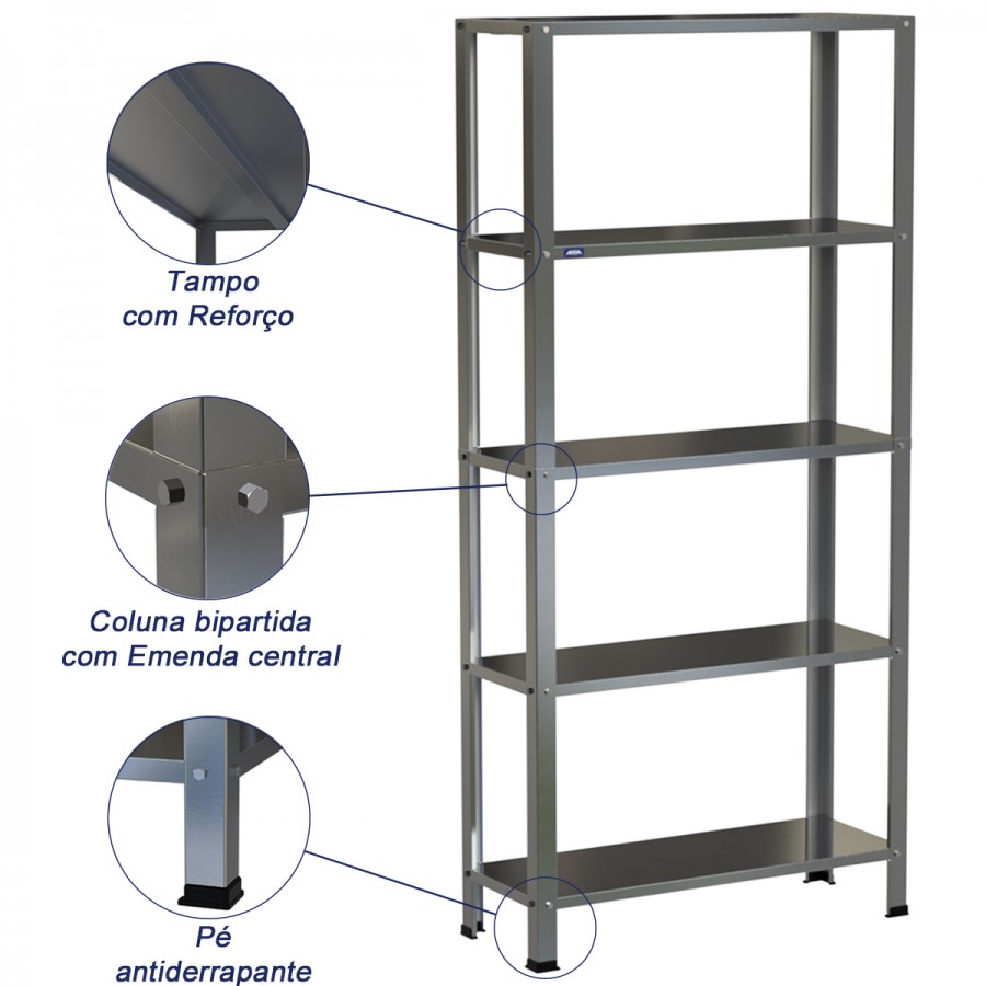 Estante Armário Prateleira Inox 5 Bandejas 300 X 800 Aisa